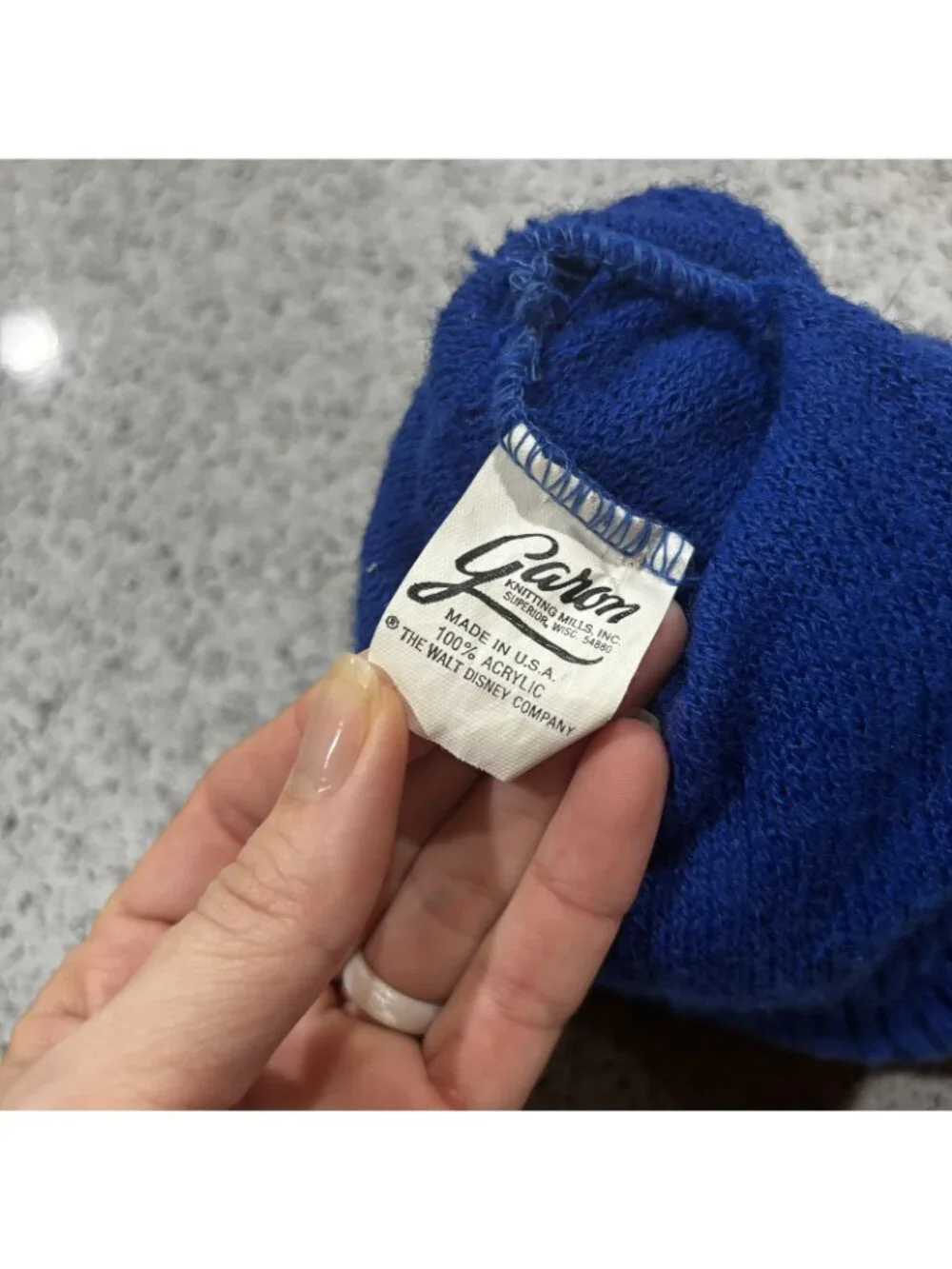 Vintage 80s Mickey Mouse Hat Stocking Cap Winter One Size Blue Pompom Gift